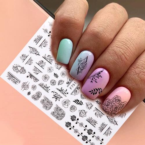 3D Geometry Leaf Nails Sticker Black White Butterfly Decals Flower DIY Design for Nail Art Manicures Decorations Salon Tool 1PC