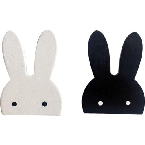 2Pcs Children 's Room Hook Wooden Clothes Hanger Wall Black and White Rabbit Creative Home Decor Bedroom Decoration