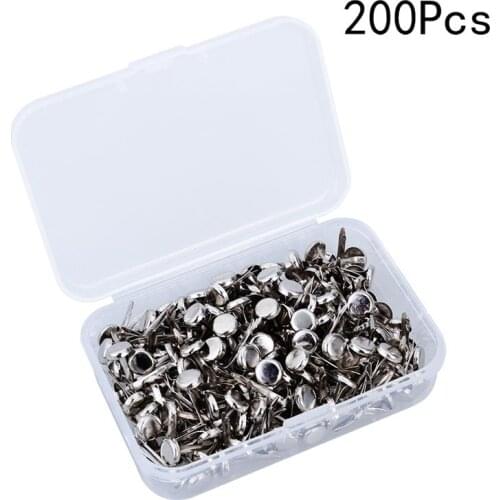 200pcs Paper Fasteners Electroplating Brads Round Electroplating Metal Brads With Storage Box For Crafts DIY Round Pin 4.5X8mm