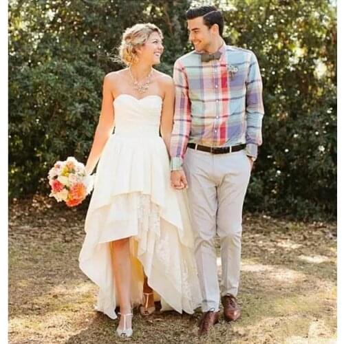 2020 Sweetheart High Low Wedding Dresses Tiered Skirts Floor Length Chiffon Pleats Bridals Gown Cheap Plus Size Bridal Dresses