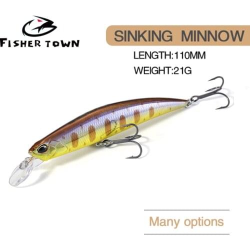 2021 Fisher town SPEARHEAD RYUKI 110 Wobbler Fishing Lure 110mm 21g Plastic Sinking Minnow Bass Pike Artificial Hard Bait