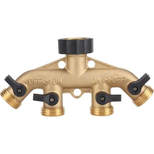 3/4 Inch Brass 4 Way Hose Pipe Splitter Nozzle Switcher Tap Connectors for Garden Irrigation Watering System 1pc