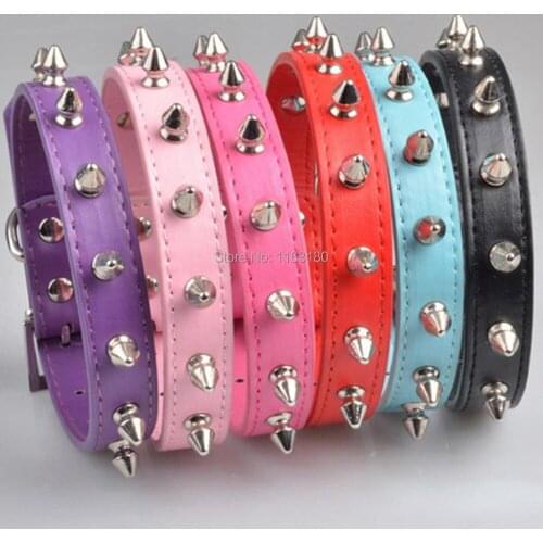 72 pcs/lot Candy Color Spiked Rivet Studded PU Leather Dog Pet Adjustable Collars For Small Medium Dogs and Cats Puppies
