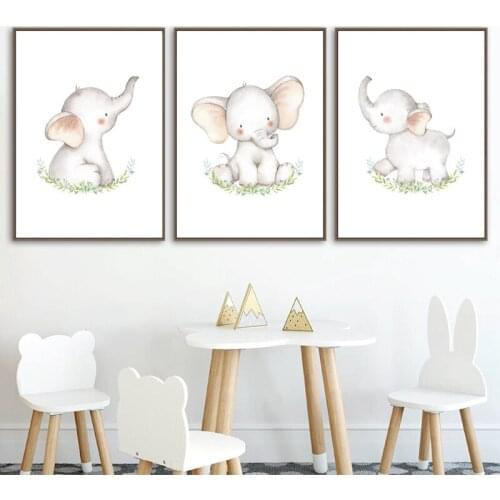 Watercolour Elephant Animal Painting Cartoon Canvas Prints Safari Elephant Nursery Wall Art Print Nordic Poster Kids Room Decor