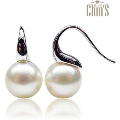 Free Shipping 9-9.5MM AAA Natural White Real Japanese Akoya Pearl Drop Earrings 18K White Gold