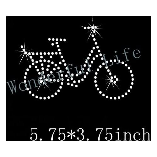 Free shipping hot fix rhinestonemotif transfer design A grade Bicycle Rhinestone transfer in white clear crystal for kids