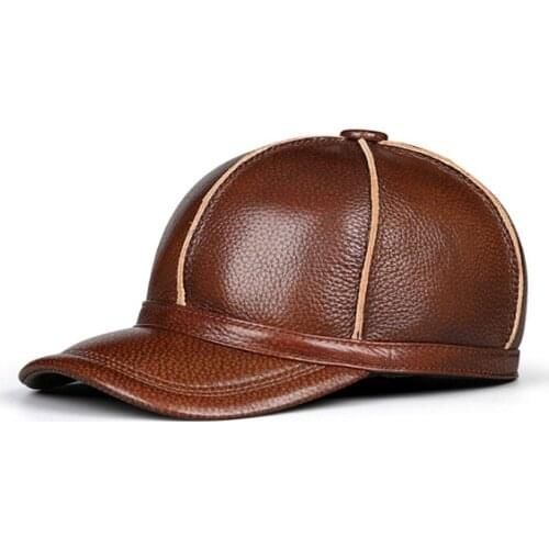 Black Women MEN Genuine Leather Baseball Cap Adjustable Casual Warm HAT Free Shipping real cowhide hats