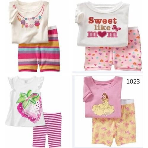 Kids Boys Pajama Sets Cartoon Print Short Sleeve O-Neck T-Shirt Tops With Pants Toddler Baby Girls Summer Sleeping Cloth