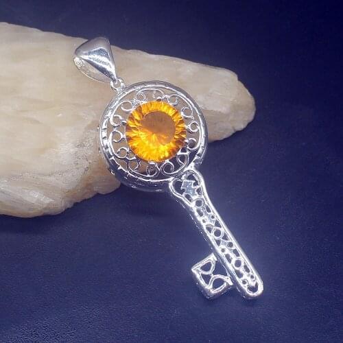 Gemstonefactory Jewelry Big Promotion 925 Silver Key Design Yellow Topaz Women Ladies Mom Gifts Necklace Pendant 20213828