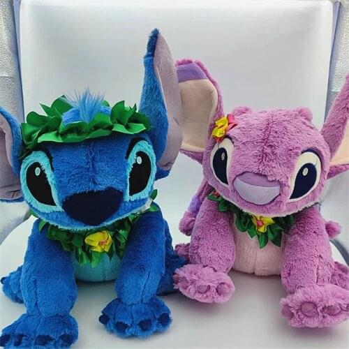 Disney Lilo & Stitch 30cm Angel And Stitch Wear Flower Stuffed Plush Toys Anime Plush Toys Birthday Gifts For Children