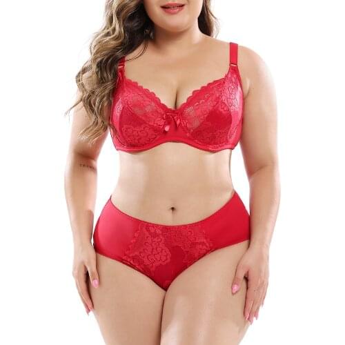 New Plus Size Womens Sexy Bra And Panty Set Lace Cozy Underpants Lingerie Set Underwire Bralette Female Large Underwear Set BH