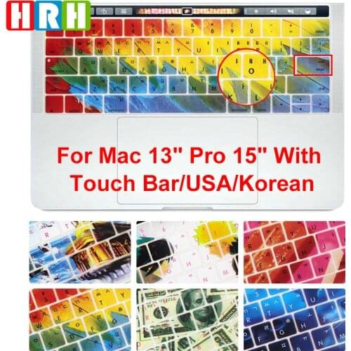 HRH Decal Design Korean Silicone Keyboard Cover Skin For Macbook Pro 13" 15 A1706 A1707 A2159 With Touch Bar US Layout