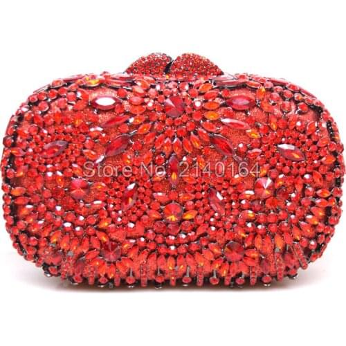 Red Women Clutches Box Shape Evening Bag Soiree Pochette Crystal Clutch Purse Bling Party Bag Chain Messenger Bag (88304-D)