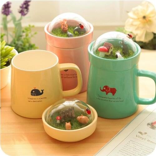 Creative ceramic mug with a small landscape Pretty Animal Whale Elephant Milk MUG