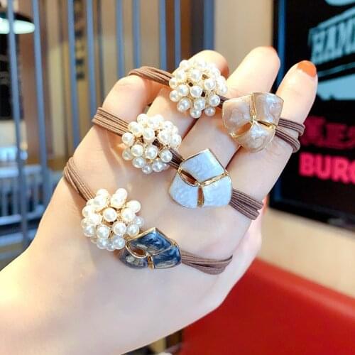 LATS Simple Versatile Pearl Hair Ties for Women Girl Korean Hair Rope Rubber Band New Headwear 2021 Summer Hair Accessories