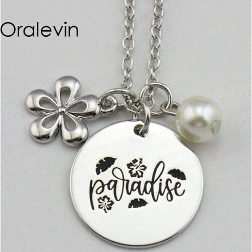 Hot Sale PARADISE Inspirational Hand Stamped Engraved Glamour Creative Pendant Female Necklace Gift Jewelry,10Pcs/Lot, #LN2038