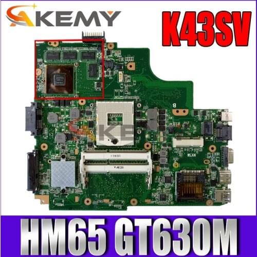 Akemy K43SV Laptop motherboard for ASUS K43SM K43SJ K43SC K43S original mainboard HM65 GT630M