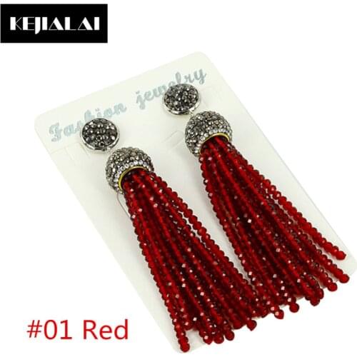 Fashion Bohemian Glass Bead Tassel Earrings Multi Colors Beads Tassel Rhinestone Charms and Stud Long Dangle Earring for Women