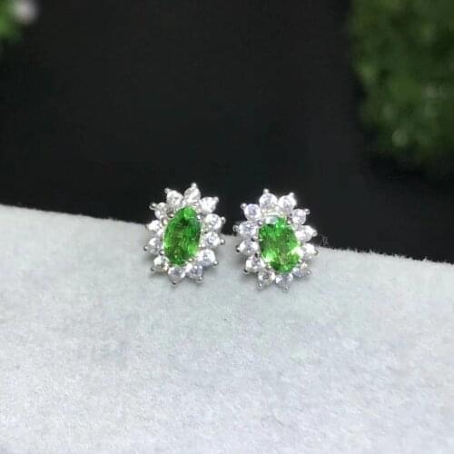 Fashion natural Tsavorite Elegant small Diana stud earrings Natural green garnet earrings 925 silver girl earrings gift jewelry