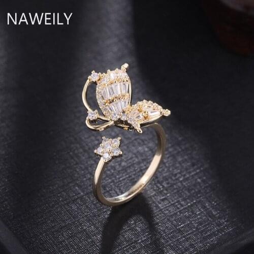 Fashion Open Butterfly Zircon Ring Adjustable Korean Index Finger Rings Personality Elegant Ring Jewelry Female High Quality