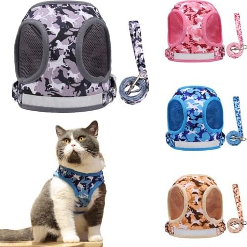 Fashion Dog Cat Harness Vest With Leash For Small Medium Large Pet Reflective Cute Mesh Breathable Harnesses Puppy Accessories