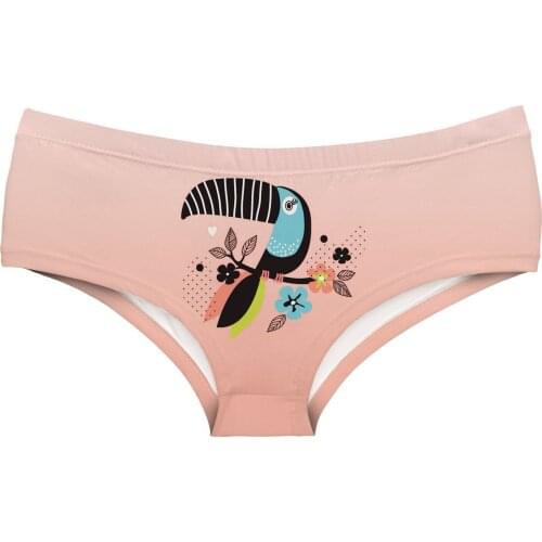 Cartoon Toucan Women Underwear Plaid Stripe Pattern Mid-rise Cartoon Polyester Girl Briefs Sweet Candy cooky Lady Panties