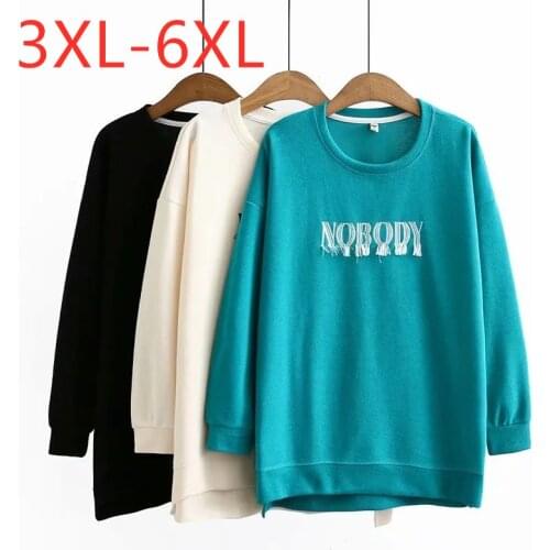 New Ladies Autumn Winter Plus Size Tops For Women Large Pullover Long Sleeve Loose Letter Thick Blue T-shirt 3XL 4XL 5XL 6XL