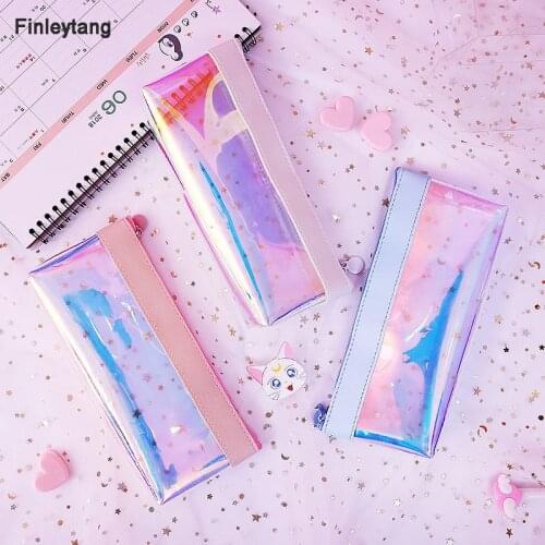 New Kawaii Transparent Glitter Pencil Bag Fashion Fish Pencil Case Student Stationery Box Cosmetic Bag Girl Gift School Supply