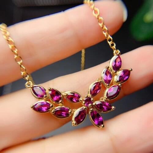 Collarbone necklace red natural garnet gem necklace women silver necklace jewelry 925 sterling silver birthday gift golden color