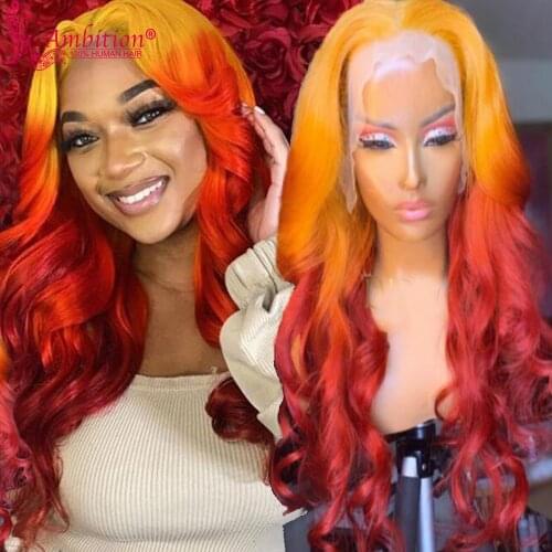 Two Toned Brazilian Remy Human Hair Lace Frontal Wigs Ginger Orange Preplucked Lace Wigs Wavy 180% Glueless Lace Wigs for Women