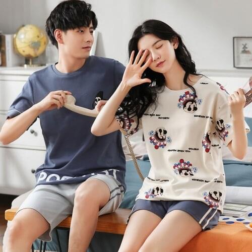 Summer Short Sleeve Shorts Nightwear Set Sleepwear Women Pajamas Cotton Cute Night Suit Plus Size 3XL Home Clothing Mens Outside