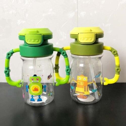 450ml Baby Cup Infant Robot Sippy Cups for Babies Toddler Training Drinking Bottles Children Learn Drinking with Handle