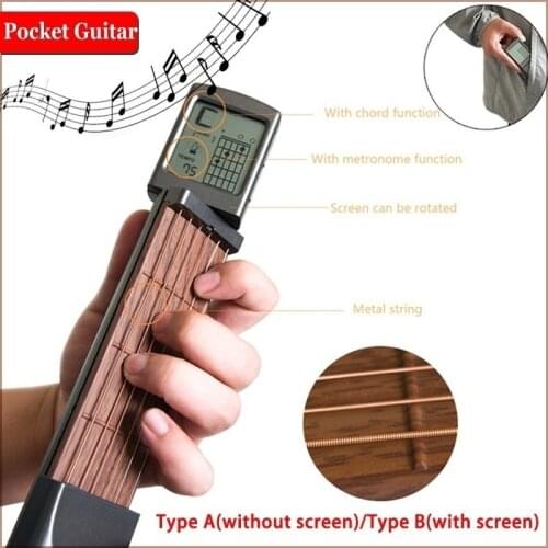 Portable 6-Tone Pocket Guitar Chord Trainer Practice Tool Can Rotate Chord Diagram Screen Guitar Finger Trainer for Beginners