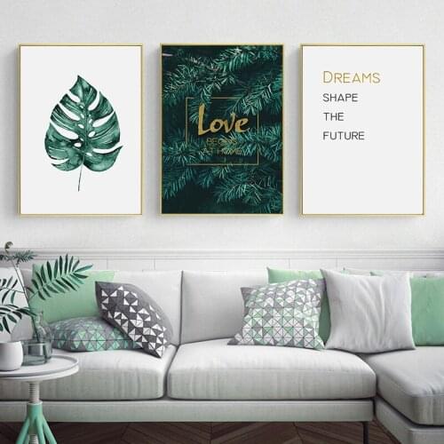 Tropical Leaf Poster Love Quote Nordic Wall Art Minimalist Pictures Print Canvas Painting Living Room Decoration Home Decor