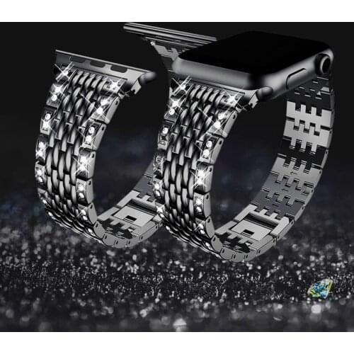 Ladies Wrist Strap For Apple Watch Series 5 4 3 2 1 Women Watch Bracelet Crystal Diamonds Stainless Steel Watch Band 38/40/44mm