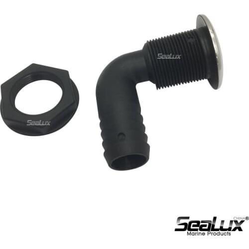 Sealux UV Stabilized Black Plastic Nylon Thru Hull (1, 1-1/8, 1-1/4)inch with SS316 cover (90degree) for Boat Yacht