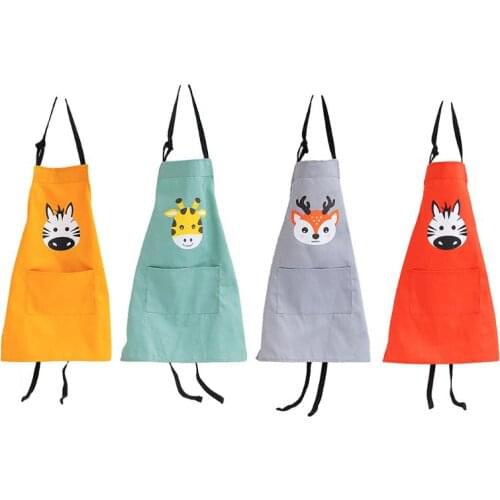 Cute cartoon animal Parenting Apron cotton washing Kitchen baking pinafore kid draw antifouling bib Kindergarten Student K0AB