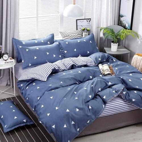 Blue White Trangle Geometry Simple Luxury Comforter Bedding Set Modern Fashion King Queen Twin Size Bed Linen Duvet Cover Set