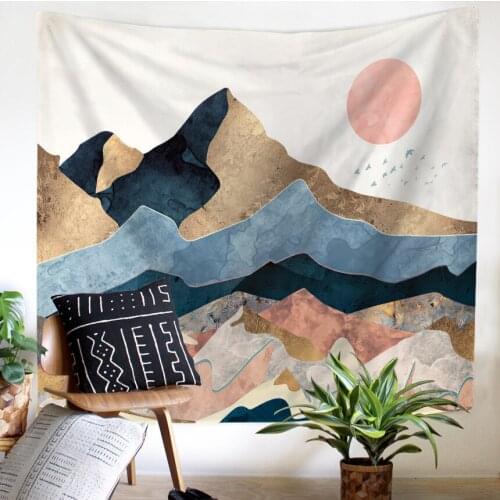 Nordic Art Tapestry Mountains And Rivers Printed Watercolor Square Home Decoration Chic Blanket Ornaments
