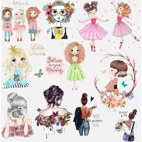 Fashion Girls Thermal Stickers Iron On Transfer For Clothing Princess Heat Transfers For Clothes Applique For Diy T-shirt Dress