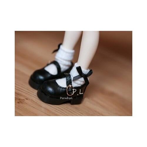 BJD doll shoes 1/6 sizeYOSd Card meat Imda Picture gem buckle round head thick heel middle heel shoes classic black and white