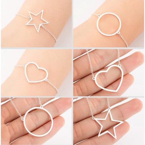 Stainless Steel Jewelry Gold Color Hollow Round Circle Star Geometric Long Chain Pendant Necklace Women Men Sweater Accessories