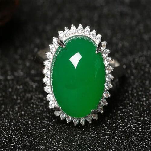 Green Natural Chalcedony Ring Opening Adjustable Ring Beautiful Jade Ring for Women Mothers Day Whole Sale