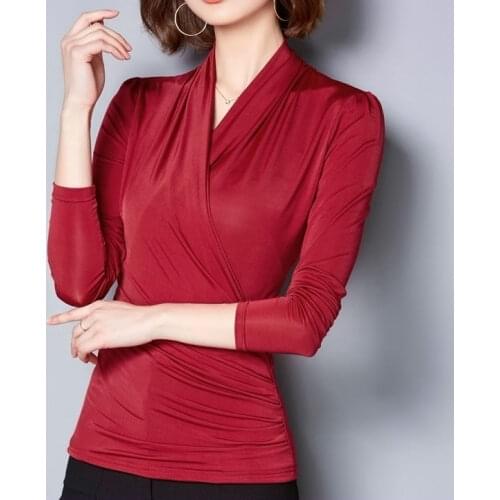 Lady Ballroom Dancing Blouse Long Sleeve Latin Dance Shirt V Neck Standard Modern Dance Wear Dance Costume Plus Size D-0669