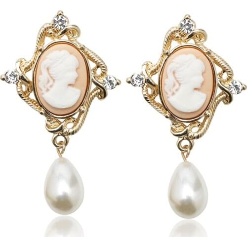 Ladylike Style Stud Earrings for Women Girl Vintage Palace Princess Avatar Ear Drop Party Dress All-Match Earring