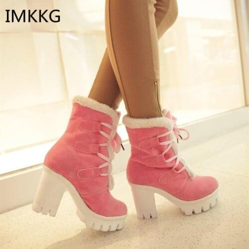Women Autumn Winter Warm Boots Fashion Lace Up Platform Ankle Suede Boots Damenschuhe Chaussures Pour Femmes Kvinnoskor