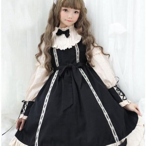 Sweet Cute Girls Dress Vinatge Lolita Maid Clothes Lolita Lace Cosplay Costume For Women Tea Party Princess Dresses AFC381
