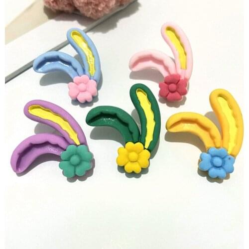 10Pcs Lovely 3D Rabbit Ear Cabochon Resin Planar Home Decoration Patches Botton DIY Hairpin Girls Accessories