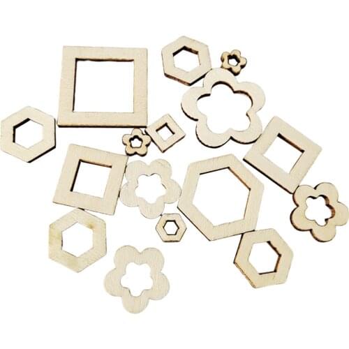 100Pieces Hollow Square Flowers Hexagon Wooden Shape Unfinished Wooden Embellishment Pieces for Paints Scrapbooking Craft