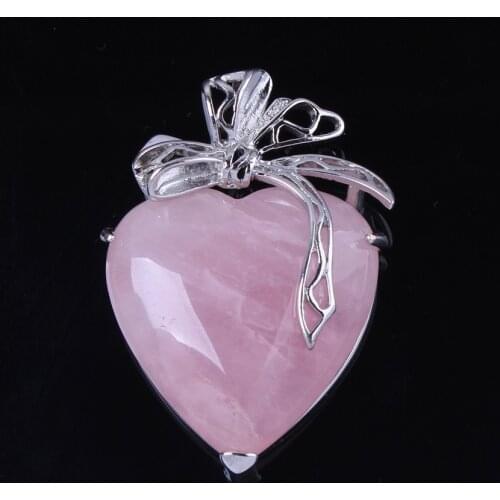 100-Unique 1 Pcs Charm Silver Plated Powder Natural Rose Pink Quartz Crystal Heart Pendant Jewelry For Lovers